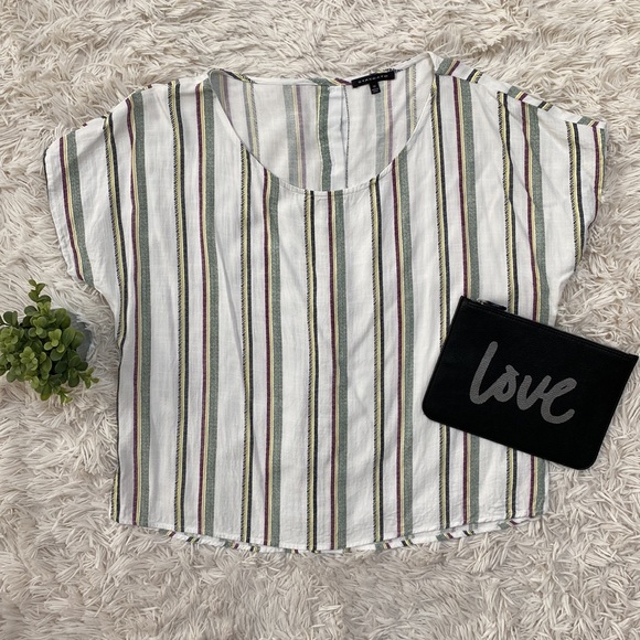 Staccato Cap Sleeve Button Back Top 💗 White & Multi Stripes - Picture 10 of 16